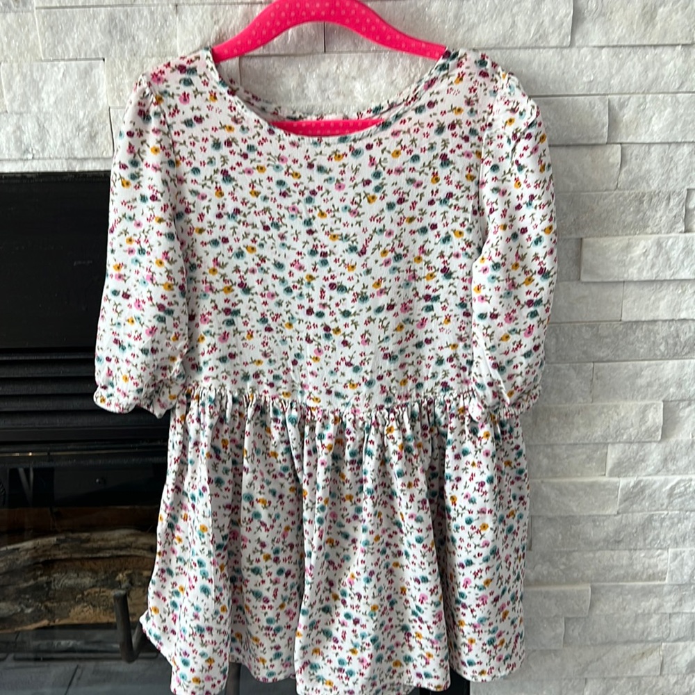 Oshkosh Genuine Kids paisley dress white background, Gathered skirted bottom, 5T